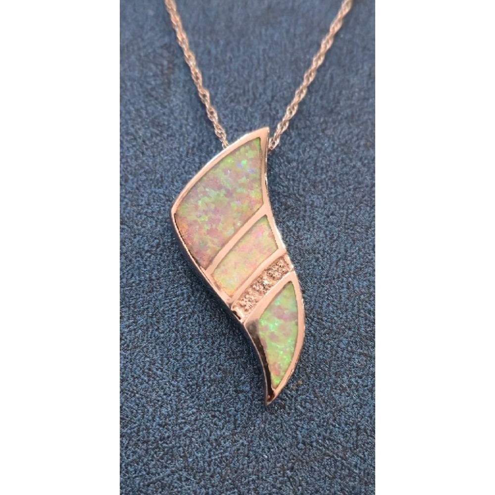 Vintage‎ Opal and Cubic Zirconia Pendant Sterling Silver .925 Necklace